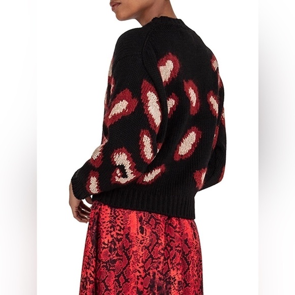 Ba&sh Leo Jacquard Knit Wool Alpaca Mohair Blend Black Red Leopard Sweater S - Picture 2 of 15